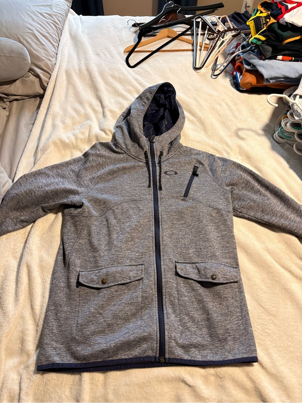 Oakley Heather Gray Hooded Full-Zip Jacket with Navy Trim